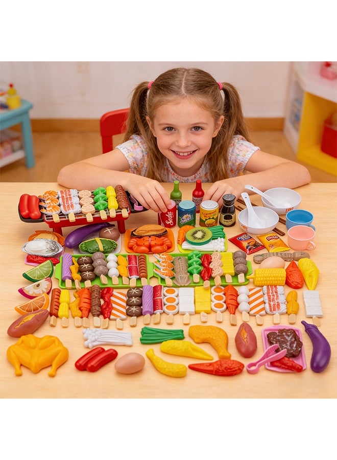 مجموعة ألعاب المطبخ التظاهر بالشواء، ألعاب الطعام للأطفال، مجموعة ألعاب المطبخ المحاكاة، ألعاب طبخ المطبخ مع شواء الشواء والخضار والفواكه، لعب الأدوار التعليمية متعددة الوظائف، مجموعات ألعاب ملحقات المطبخ لعمر 3 سنوات فما فوق، الأولاد والبنات والأطفال - Image 3